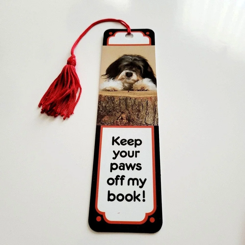 Vintage 90s Tibetan Terrier Bookmark Dog Paws book Tassel 1991 Antioch TBM-08052